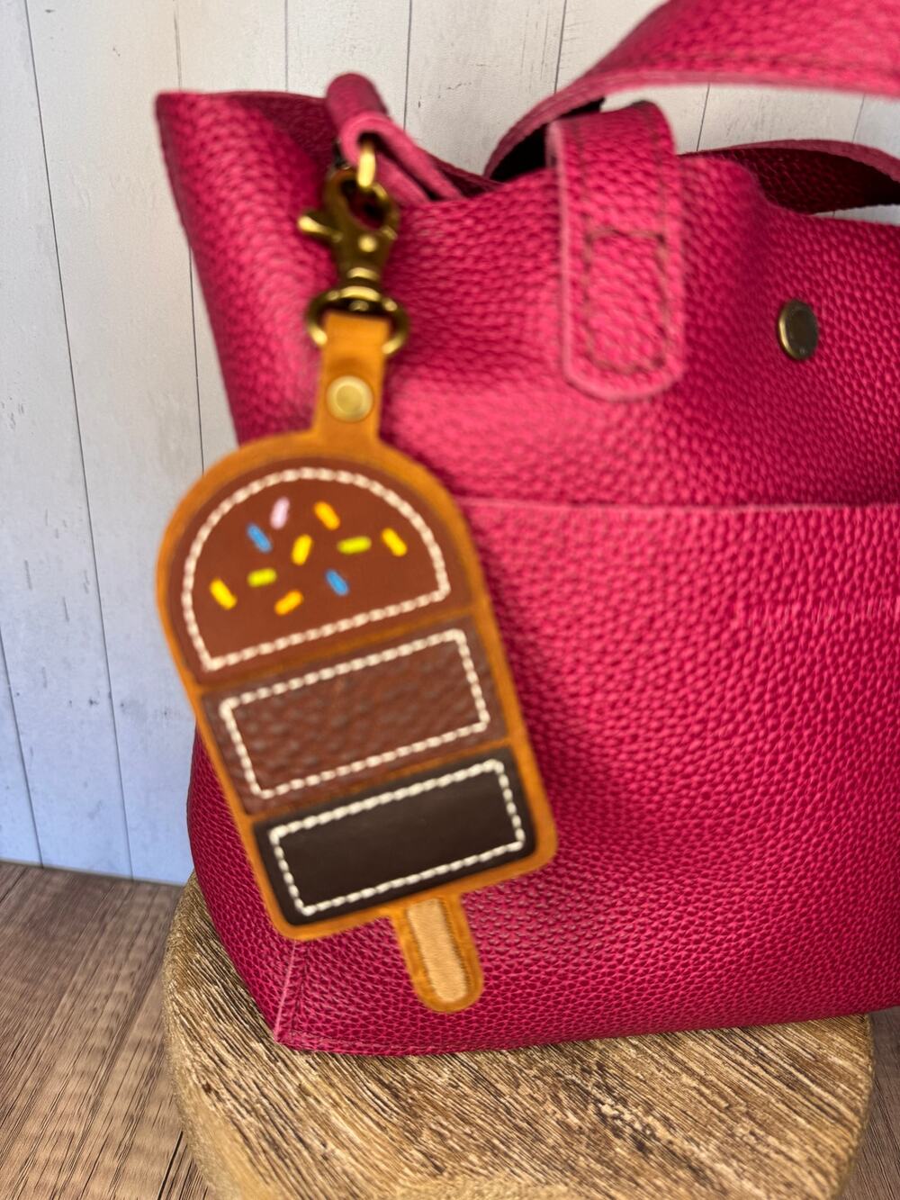 CHESTNUT PORTLAND Leather POPSICLE Purse Charm FAST SHIP PLG KEYCHAIN
